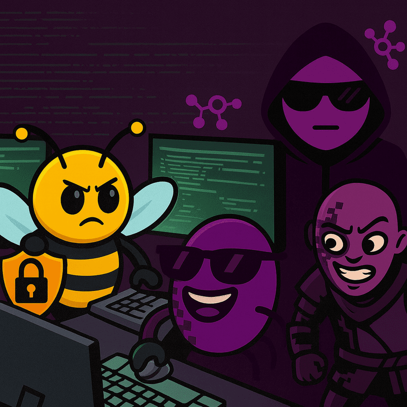 HoneyBot and his foils in a security standoff